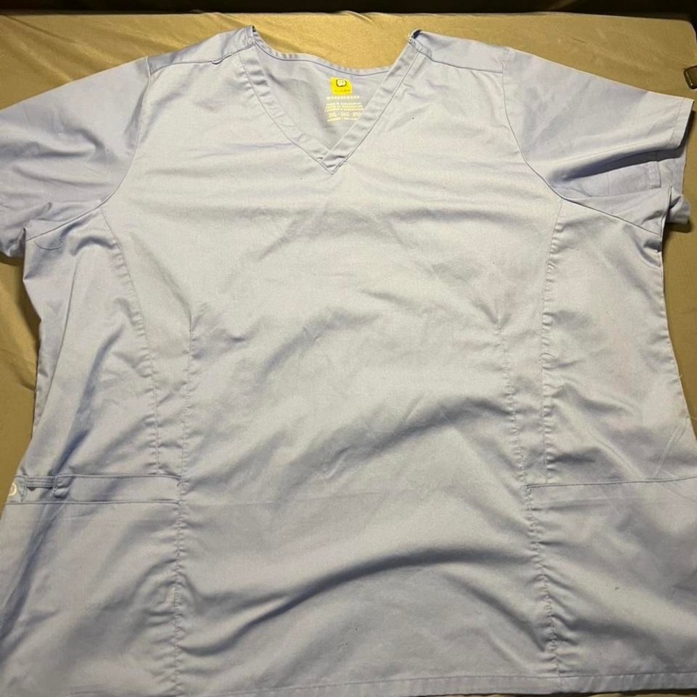 WonderWink WonderWork Scrub Top Womens 3XL Light Blue V-Neck Medical Uniform